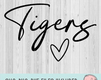 SVG de coração de tigre, SVG de tigres, SVG para uniforme esportivo, SVG para uniforme de time, SVG escolar, SVG para camiseta, SVG para esporte coletivo, SVG para Silhouette, SVG para Cricut