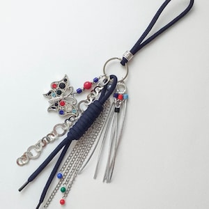 Colorful Bag Charm | Beaded Purse Accessory | Funky Keychain with Ribbons, Chains & Sparkle | Gift for Her | Statement Bling