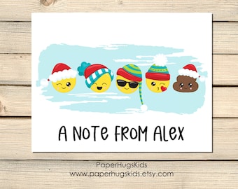 Cute Holiday Christmas Emoji Blank Thank You Note Cards for Kids