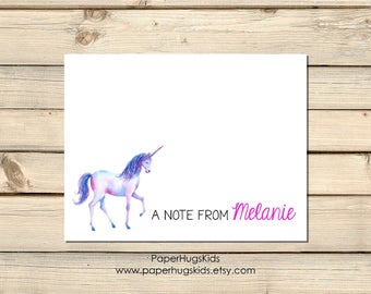 PRINTABLE Unicorn stationery, Unicorn Note Cards, Kids Thank You Cards, Personalized Stationery, Note Cards, Unicorn / Digital File