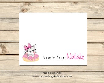 PRINTABLE donut stationery, cat stationery, Cat Note Cards, Thank You Cards, Personalized Stationery, Note Cards, Cat, Donut / Digital File