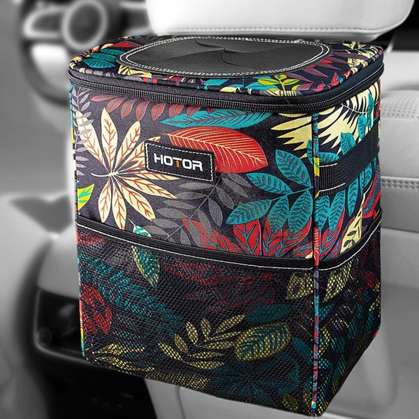 2 Gallons 100% Leak-Proof Car Organizer Trash Can with Lid and Storage Pockets for Car