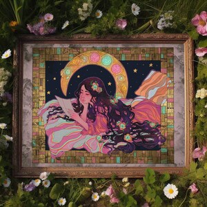 Liebesbrief Digitaler Kunstdruck – Wunderliche Mädchen Illustration, Fantasy Wandkunst, Hexen- / Wicca-Poster, Magischer Mond Home Decor