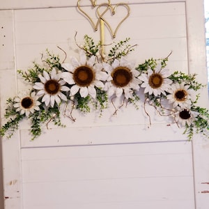 White Sunflower Swag Arch, Wreath Alternative, Fresh New Designs All Seasons Door Hanging Design,  Front Door Decor