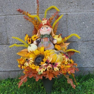 Large Autumn Cemetery Arrangement In Fall Colors