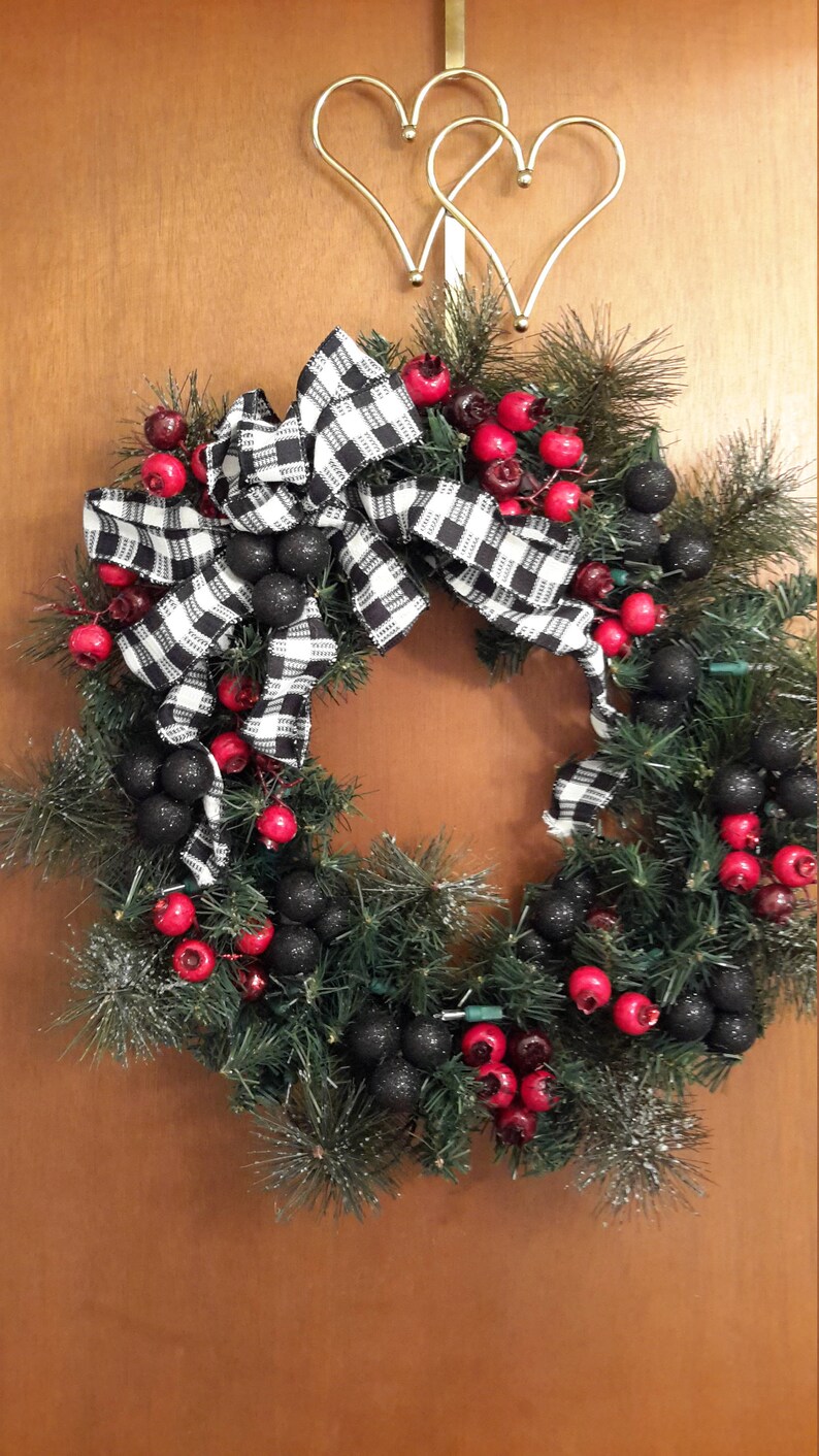 Christmas Wreath Black and White Ribbon Different Christmas Etsy