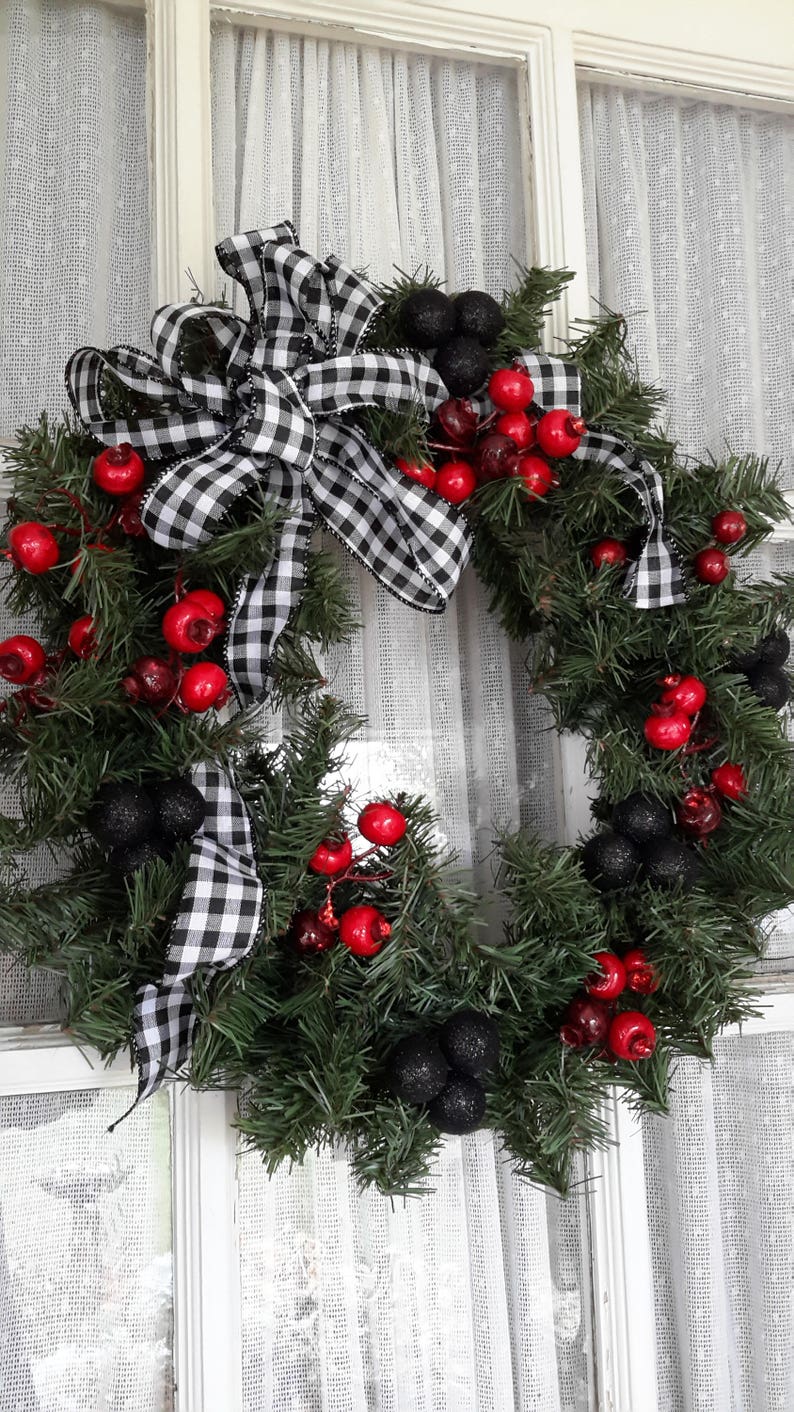 Christmas Wreath Black and White Ribbon Different Christmas Etsy