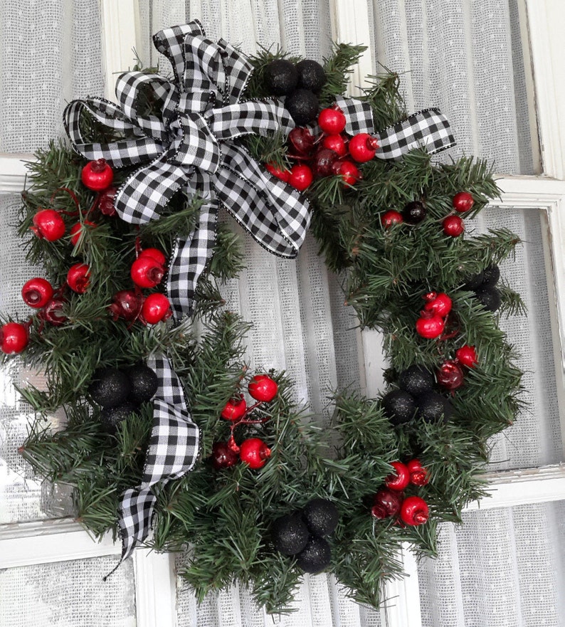 Christmas Wreath Black and White Ribbon Different Christmas Etsy