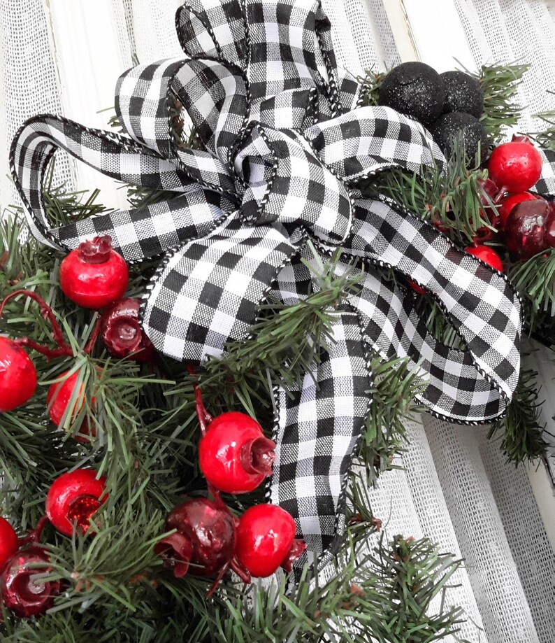 Christmas Wreath Black and White Ribbon Different Christmas Etsy