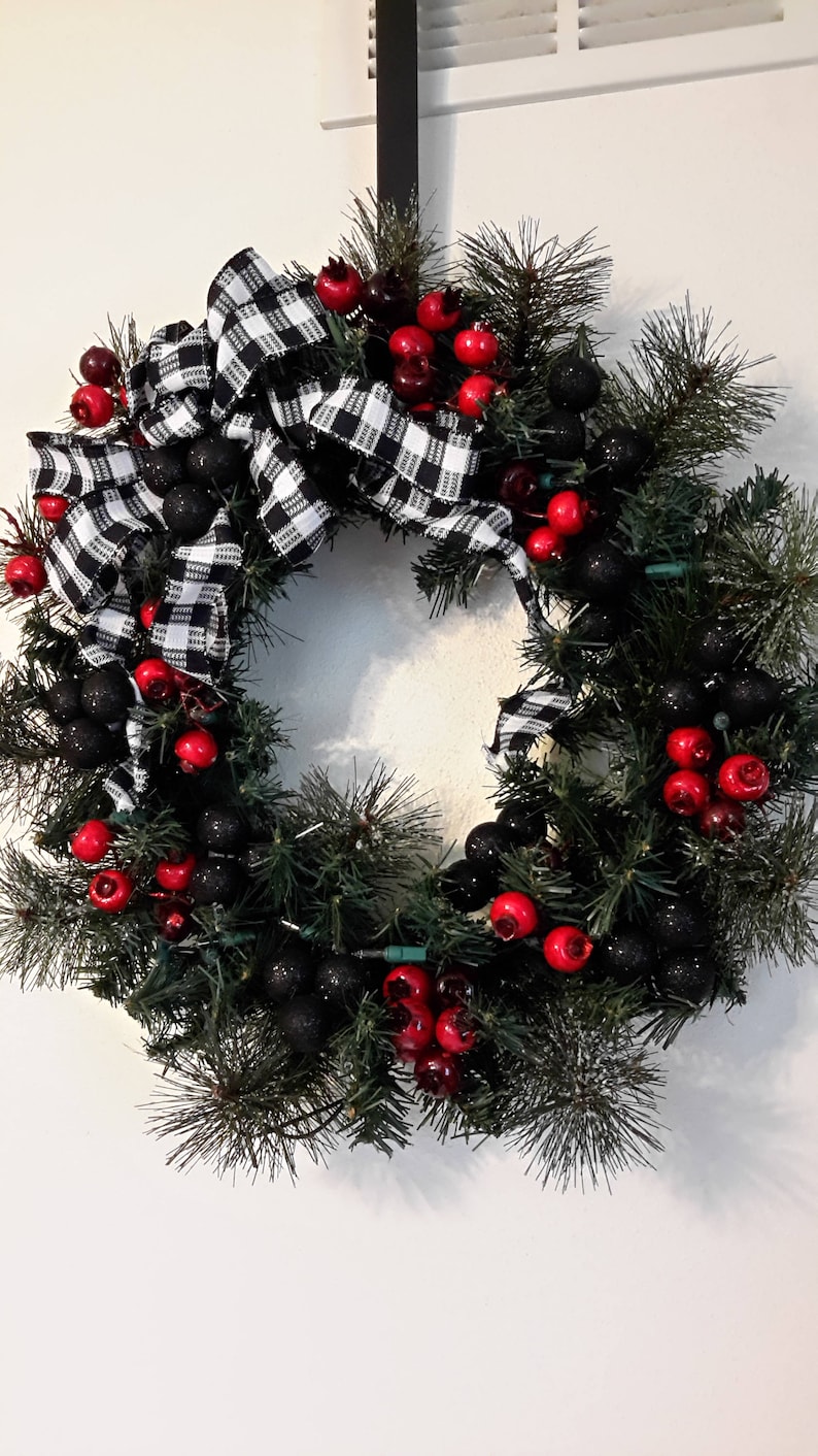 Christmas Wreath Black and White Ribbon Different Christmas Etsy