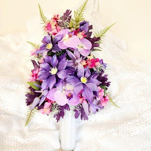 Cemetery flowers, Grave flowers,  Artificial, Spring and Summer colors Fresh and Bright arrangements, One Sided