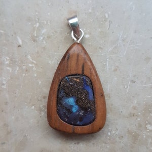 Chain pendant black and white ebony with boulder opal cabochon