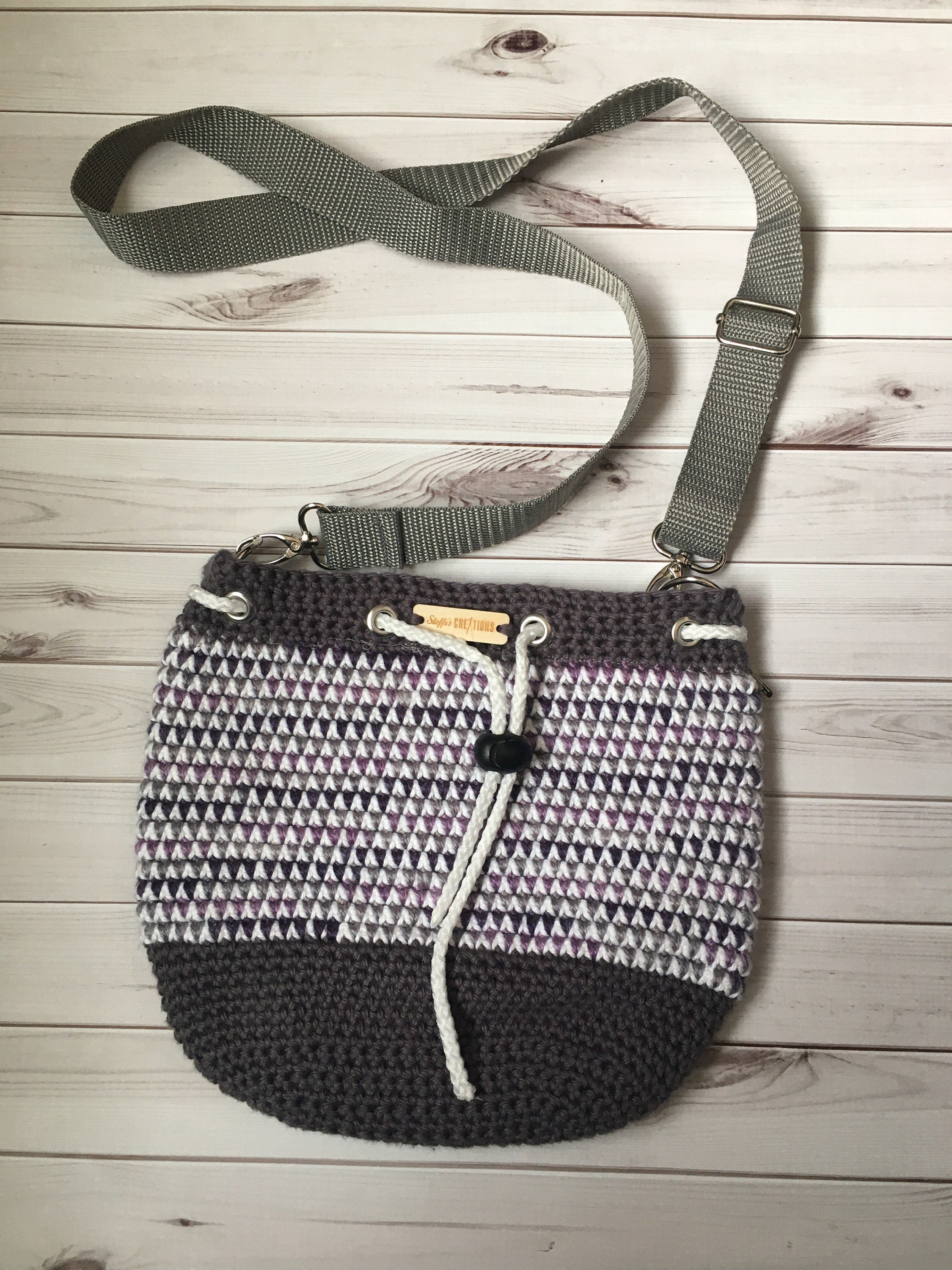 Crocheted Bag Mosaic Bucket Bag Bucket Bag Drawstring Bag Etsy
