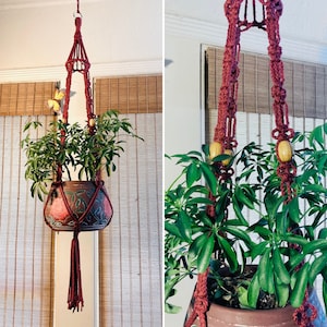 Macramé Maroon Plant Hanger: Indoor/Outdoor, 3-Foot