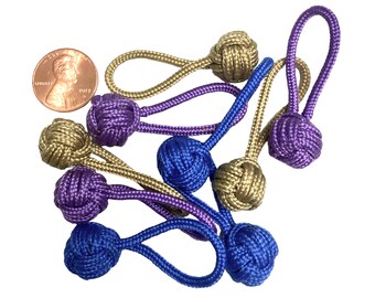 3 Micro) Monkey fist Paracord Zipper pulls, volleyball zipper pull,  miniature monkey fist, mini jacket zipper pull