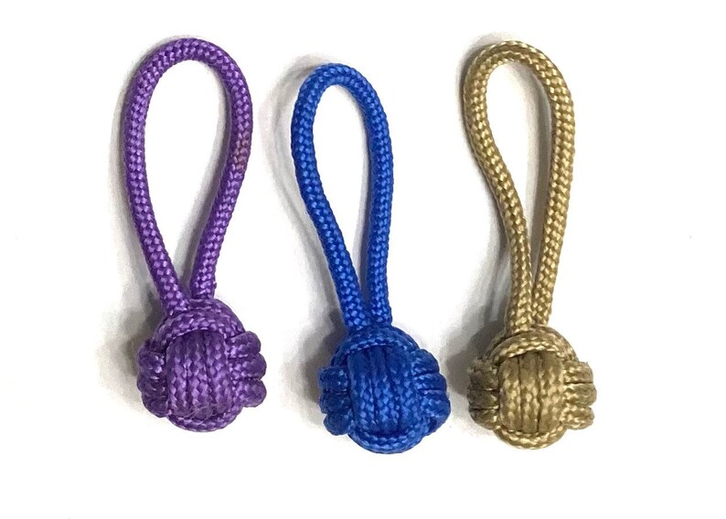 3 Micro Monkey fist Paracord Zipper pulls, volleyball zipper pull, miniature monkey fist, mini jacket zipper pull image 6