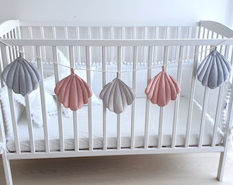 Nursery seashells, Seashell Garland, Girl's Room Decor, Party decoration, Decorative seashells, Grey seashells, Fabric Bunting- baby shower