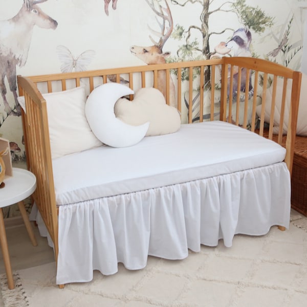 Jupe de berceau en coton blanc, jupe de lit à volants, jupe de berceau pour décor de chambre de bébé, vie boho, literie pour bébé