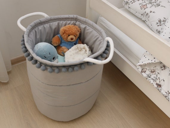 Cesta de almacenaje con pompones para guardería, Soporte decorativo para  habitación infantil, Cesta para juguetes - Gris