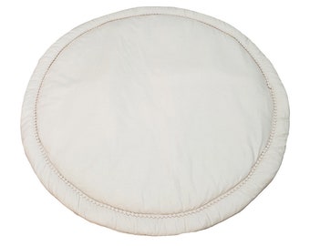 Tapis de sol rond en coton avec de minuscules pompons, matelas à langer, tapis rembourré, tapis de jeu tipi, tapis rond, cadeau de douche de bébé- Beige