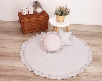 Round playroom floor mat with frill, Soft and cozy children's floor mat, Non-toxic floor mat for children, Round Rug, 100cm +10cm frill