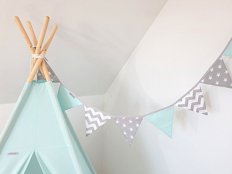 Christmas gift for kids perfect gift under 5 Mint Teepee with floor mat two pillows and cotton basket for toys