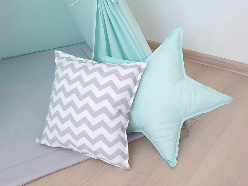 Christmas gift for kids perfect gift under 5 Mint Teepee with floor mat two pillows and cotton basket for toys