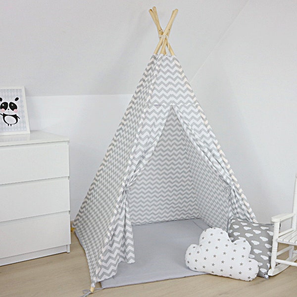 Child Teepee with stabilizer, Imaginative play space, Tipi, zelt, tente pour tipi, Boy Teepee, Teepee decor, teepee zigzag, Tipi with poles