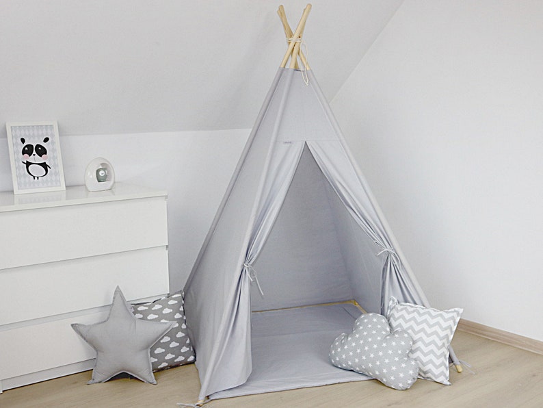 Teepee, Childrens Teepee with stabilizer, play tent, Kid teepee, zelt, Nursery decor, playhouse, Children's furniture, Tipi with poles zdjęcie 7