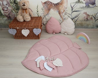 Tapis de chambre pour les tout-petits, tapis de salle de jeux, spielmatte bébé, tapis de feuilles confortable pour chambre d'enfant, tapis matelassé, tapis de bébé - rose sépia