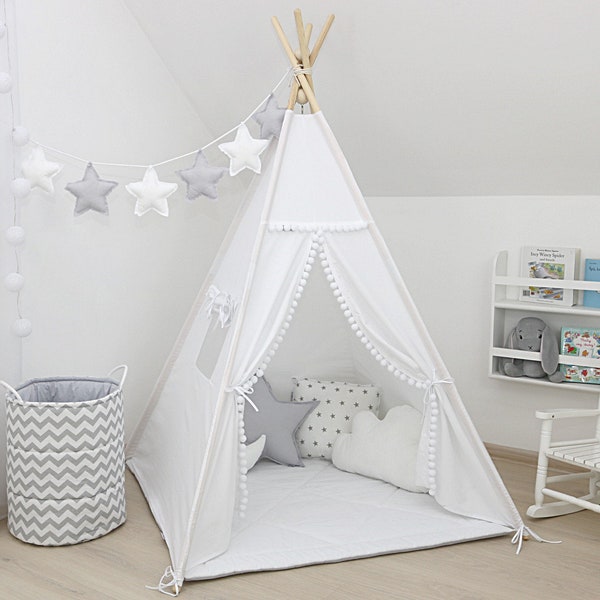 Teepee Set,  Playtent, Teepee kids, Tipi, Teepee tent, Tipi zelt, Tepee, Grey Teepee, Kinderzelt,  Tipi tent for kids, White teepee