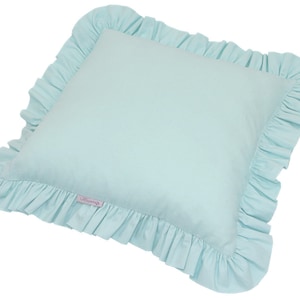 Mint square pillow with ruffles, Frilled pillow, Decorative pillow for teepee, square frilled cushion