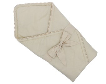 Corne de bébé avec arc et petits pompons, repose-cou pour nouveau-né, bébé nestchen beige, bébé swaddle, nid douillet, enveloppement pour bébé nouveau-né - beige