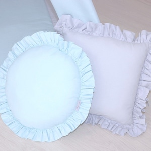 Mint round pillow with ruffles, Playroom decor, Frilled pillow, whimsical accent, Decorative pillow for livingroom