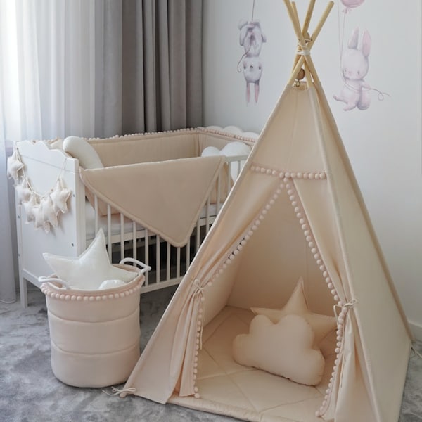 Teepee with blocking system, Cream tent for toddler, Wigwam for Boys, Tee pee, Kids tent, Tipi, Teepee tent, Great gift for kids