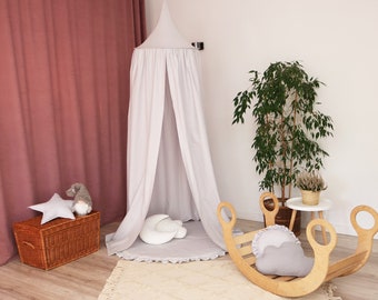 Auvent de chambre d’enfant en gris, auvent de berceau, décor de lit de bébé, rideau de lit, auvent enchanteur, tente pour tout-petits