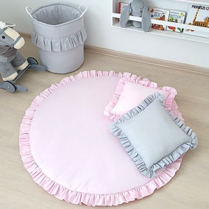 Tapis de sol rond avec volant, Tapis de chambre d&#39;enfant polyvalent, Tapis de sol non toxique et sûr pour les enfants, Tapis rond, 115 cm + 10 cm de volant