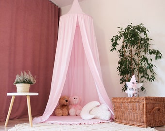 Cotton Bed Canopy in Pink, Crib Canopy, Playroom Canopy, Bed Curtain, Child Shelter, Toddler Tent