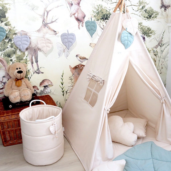 Childrens teepee, Beige Teepee tent, montessori tent, Kids playhouse, Tipi, tipizelt, cream-colored teepee, 100x100cm base tipi