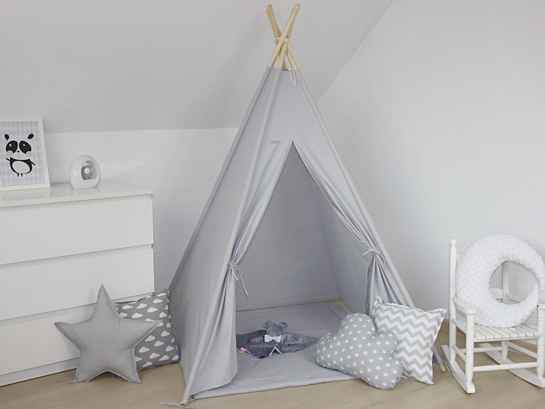 Teepee, Childrens Teepee with stabilizer, play tent, Kid teepee, zelt, Nursery decor, playhouse, Children's furniture, Tipi with poles zdjęcie 1