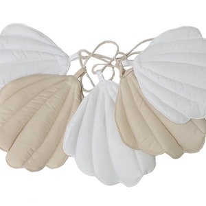Nursery seashells, Seashell Garland, Girl's Room Decor, Party decoration, Decorative seashells, Grey seashells, Fabric Bunting white beige