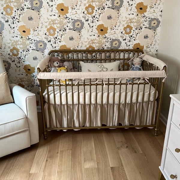 Jupe de lit de bébé en coton beige, jupe de lit de bébé pour lit de bébé, jupe de lit de bébé pour décor de chambre de bébé, vie bohème, literie pour bébé