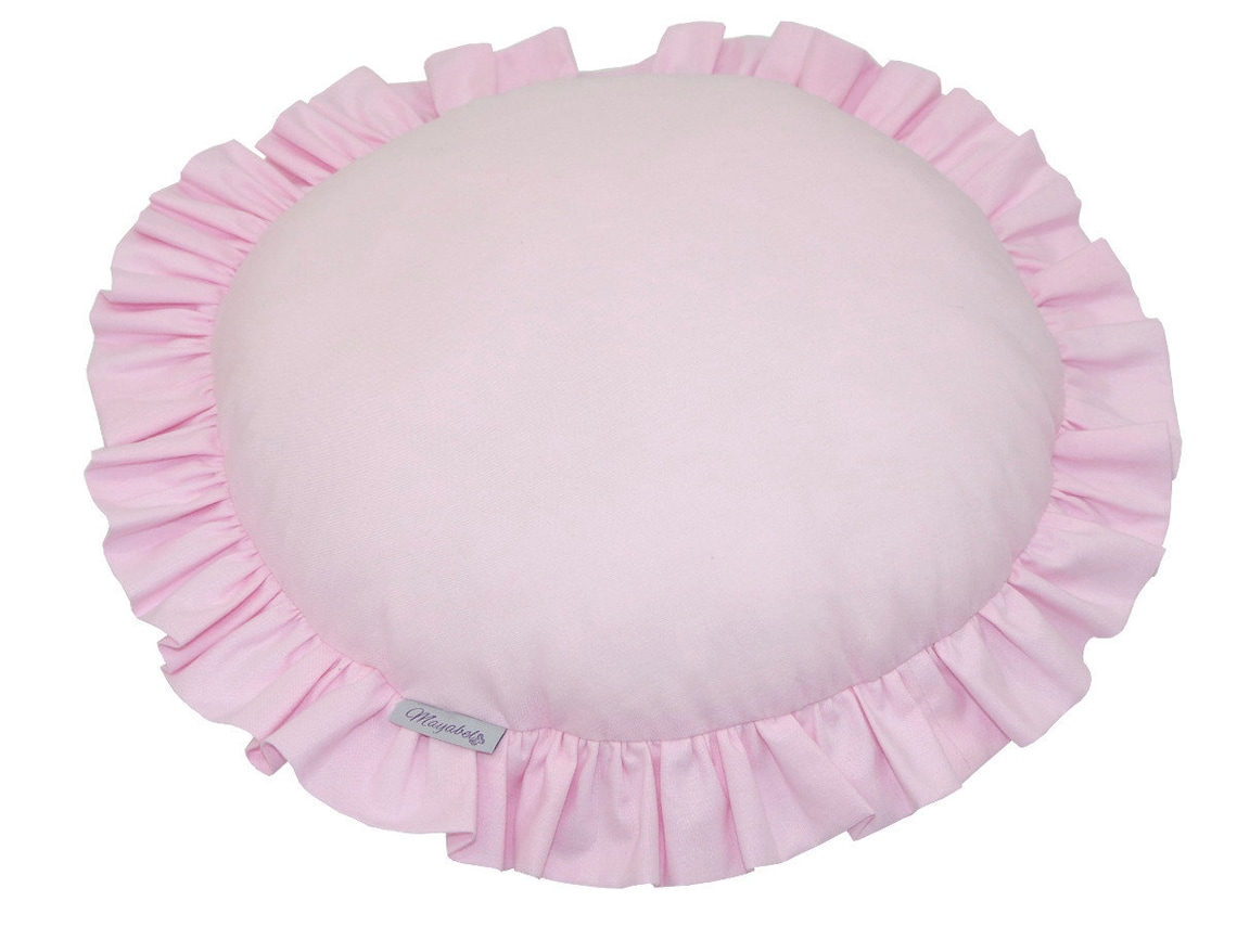 Pink Round Pillow With Ruffles Frilled Pillow Ruffled Etsy