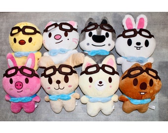 Stray Kids SKZOO Pilot Plushys, Stray Kids Plushy, Wolfchan, Bbokari, Jiniret, Dwaekki, Leebit, Quokka, PuppyM, FoxINy