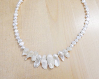 White Pearl necklace Stainless Steel closure - Akaroa series