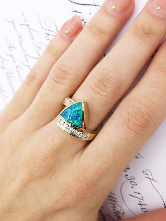 Geometric Blue and Turquoise Opal and Diamond Statement Ring | Etsy
