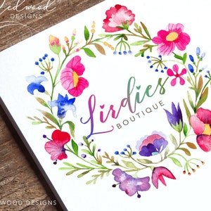 Flowers Logo Design, Premade Logo, Watercolour Floral Logo, Wreath Logo, Boutique Logo, Nature Logo, Branding Package, Logo Download