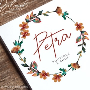 Flowers Logo Design, Premade Logo, Watercolour Floral Logo, Wreath Logo, Boutique Logo, Nature Logo, Branding Package, Logo Download
