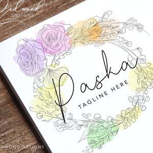 Flowers Logo Design, Premade Logo, Watercolour Floral Logo, Wreath Logo, Boutique Logo, Nature Logo, Branding Package, Logo Download