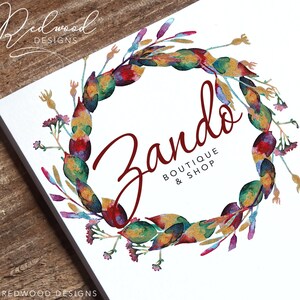 Flowers Logo Design, Premade Logo, Watercolour Floral Logo, Wreath Logo, Boutique Logo, Nature Logo, Branding Package, Logo Download